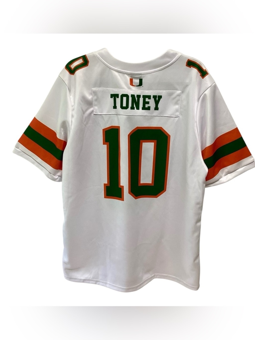 Athlete's Thread Miami Hurricanes Toney 10 Football Jersey White Green Orange M